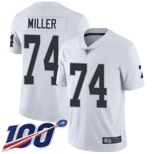 Men Oakland Raiders Limited White Kolton Miller Road Jersey NFL Football 74 100th Season Vapor Jersey
